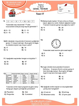 ilkokul 1. Sınıf Genel Tekrar Testleri 